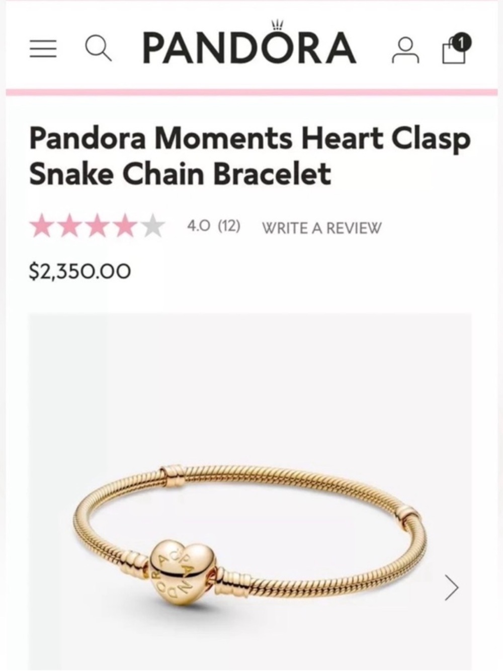 NEW❗️Authentic Pandora 14K Gold Moments Heart Clasp Snake Chain Bracelet 6.5 In - Picture 5 of 11